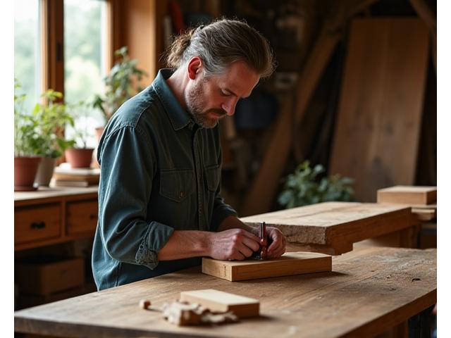 Artisan working diligently in a classic workshop setting with natural wood