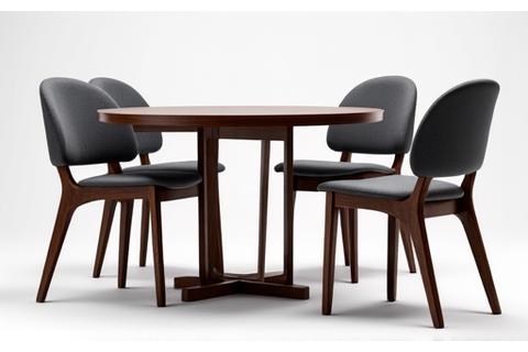 Set of four ergonomic walnut dining chairs
