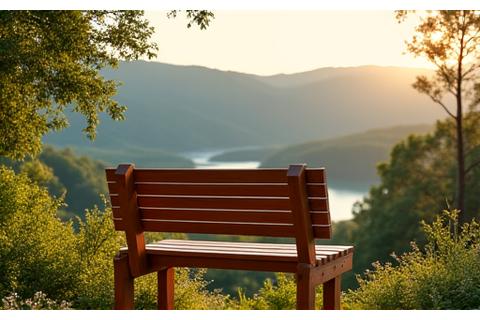 rustic cedar garden bench overlooking a scenic view