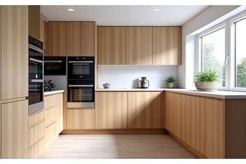Bespoke kitchen cabinetry in light wood with integrated appliances
