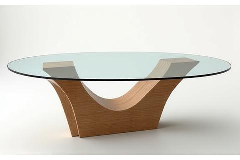 Unique modern coffee table with glass top and wooden base