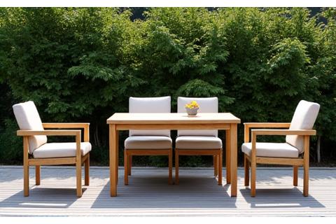 Durable teak outdoor patio set on a modern deck