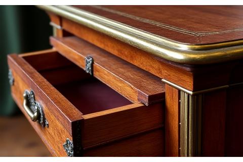 Refinished Victorian writing desk showing restored wood grain