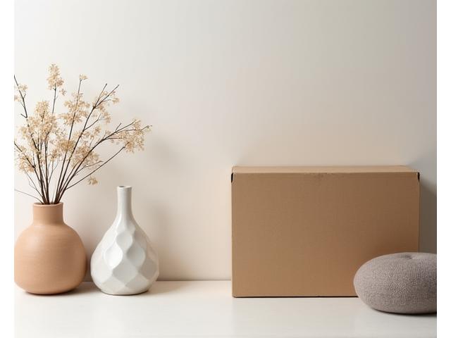 Stylish home accessories and a flat-pack furniture box